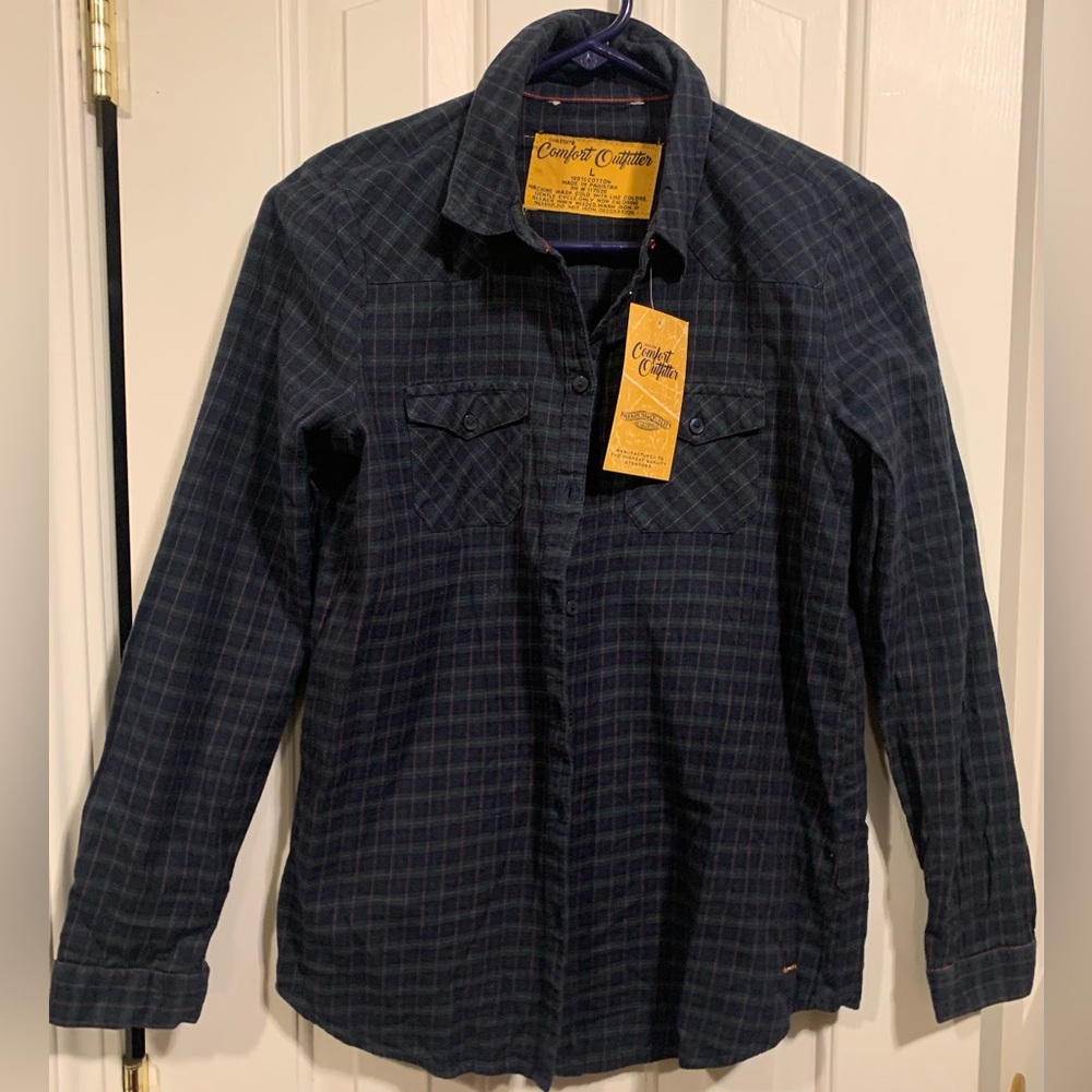 Comfort Outfittters size L green/blue/red button-up plaid shirt